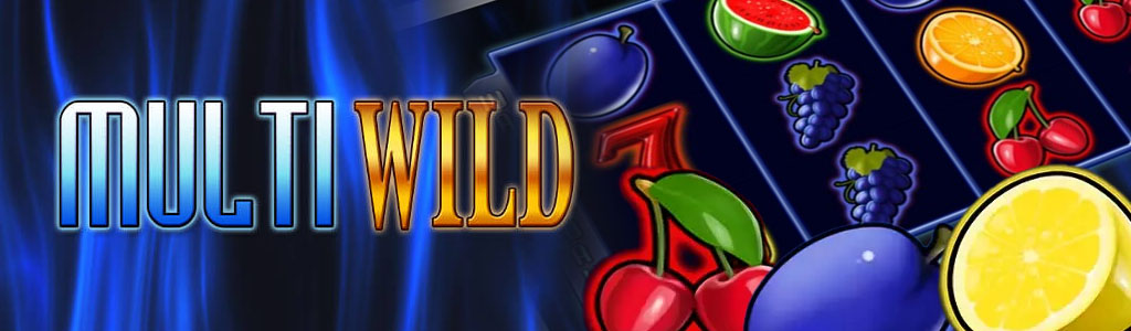 Logo des bunten Spielautomaten von Merkur mit niedrigen Einsätzen auf vier Walzen und drei Reihen Logo des Multi Wild Spielautomaten von Merkur mit niedrigen Einsätzen